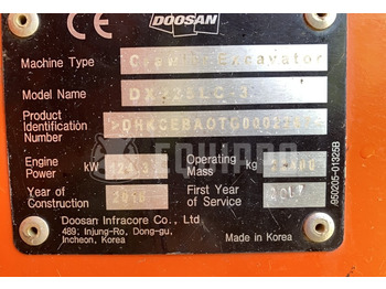 Doosan DX225LC-3 SANS GODETS Tracked Excavator - Bandgrävare: bild 5