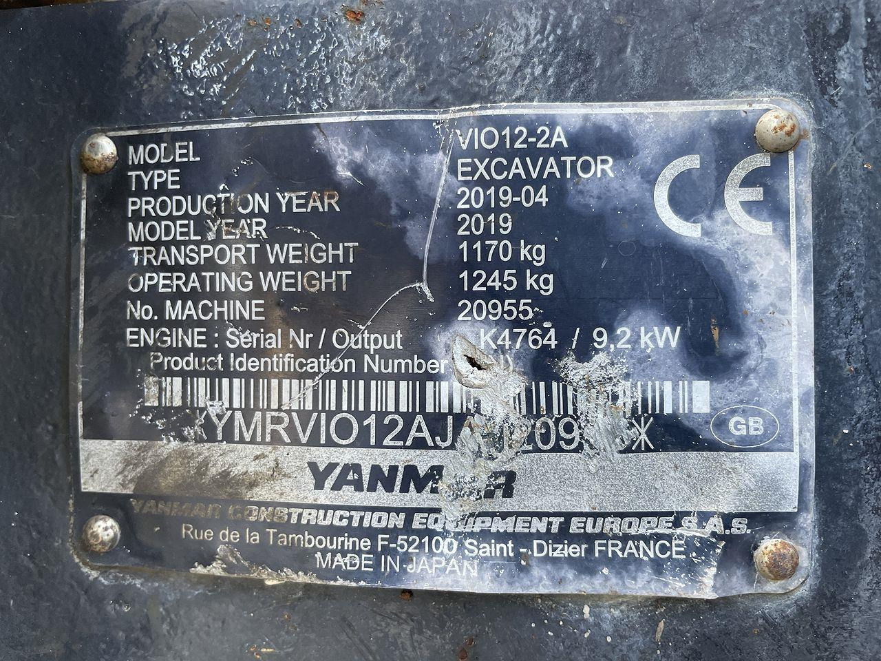 Minigrävmaskin Yanmar VIO12