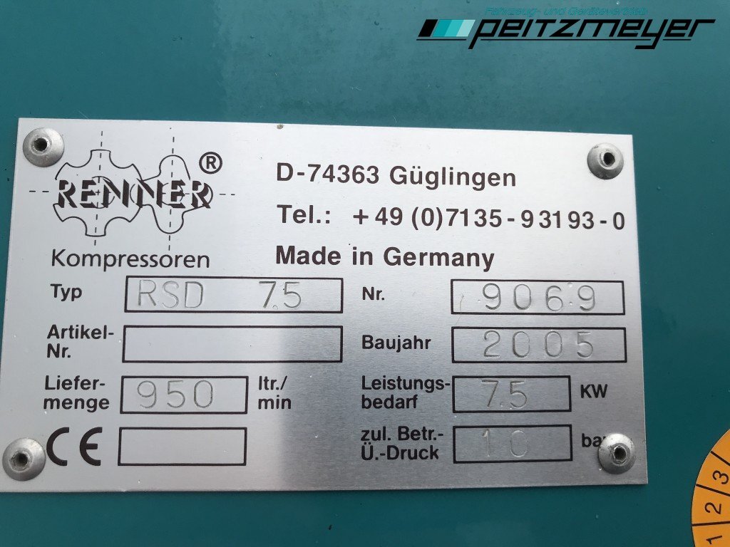 Luftkompressor Renner Kompressor RSD 7.5 10 bar / 950 L pro Min. / 7,5 KW: bild 14