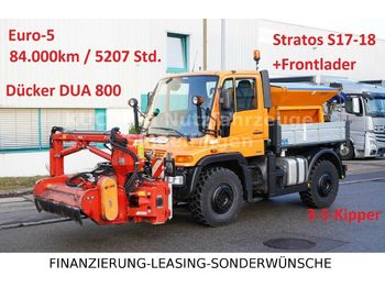 Unimog U400 Kipper+Böschungsmäher+Frontlader+Salzstreue  - Tippbil lastbil