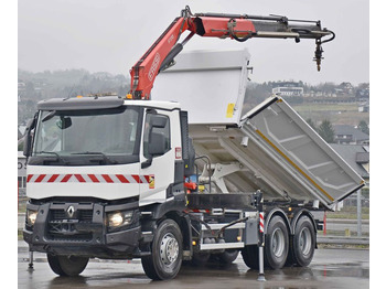 Tippbil lastbil, Kranbil Renault C380 *KIPPER 5,10 m* FASSI F175A.0.22+FUNK /6x4: bild 3