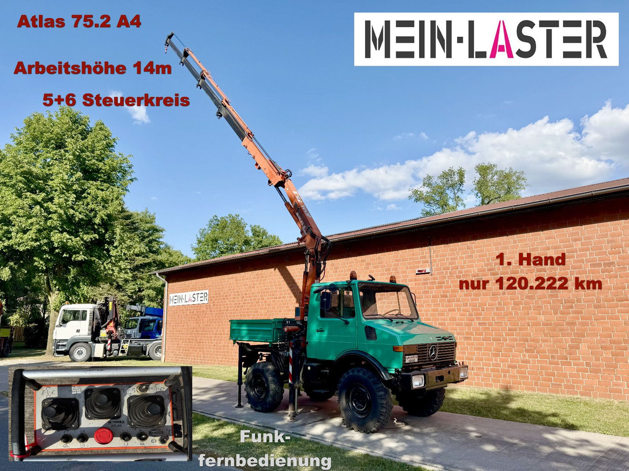 Unimog U 1200 Atlas 75.2 Kran 14 m Funk FB *1. Hand - Kranbil: bild 1 Unimog U 1200 Atlas 75.2 Kran 14 m Funk FB *1. Hand - Kranbil: bild 1
