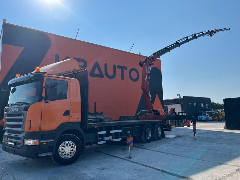 Scania R 340 6x2*4 HMF 2823-K6 + JIB / PLATFORM L=7293 mm - Flakbil, Kranbil: bild 1 Scania R 340 6x2*4 HMF 2823-K6 + JIB / PLATFORM L=7293 mm - Flakbil, Kranbil: bild 1