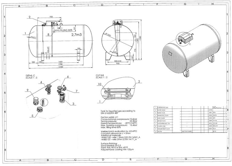 De Visser Propaan/Butaan LPG tank 2700 L (1,35 ton) Gastank, Gas, Gaz, LPG, GPL, Propane, Butane Ø 1250 including tank fittings - Bränsletank: bild 3 De Visser Propaan/Butaan LPG tank 2700 L (1,35 ton) Gastank, Gas, Gaz, LPG, GPL, Propane, Butane Ø 1250 including tank fittings - Bränsletank: bild 3