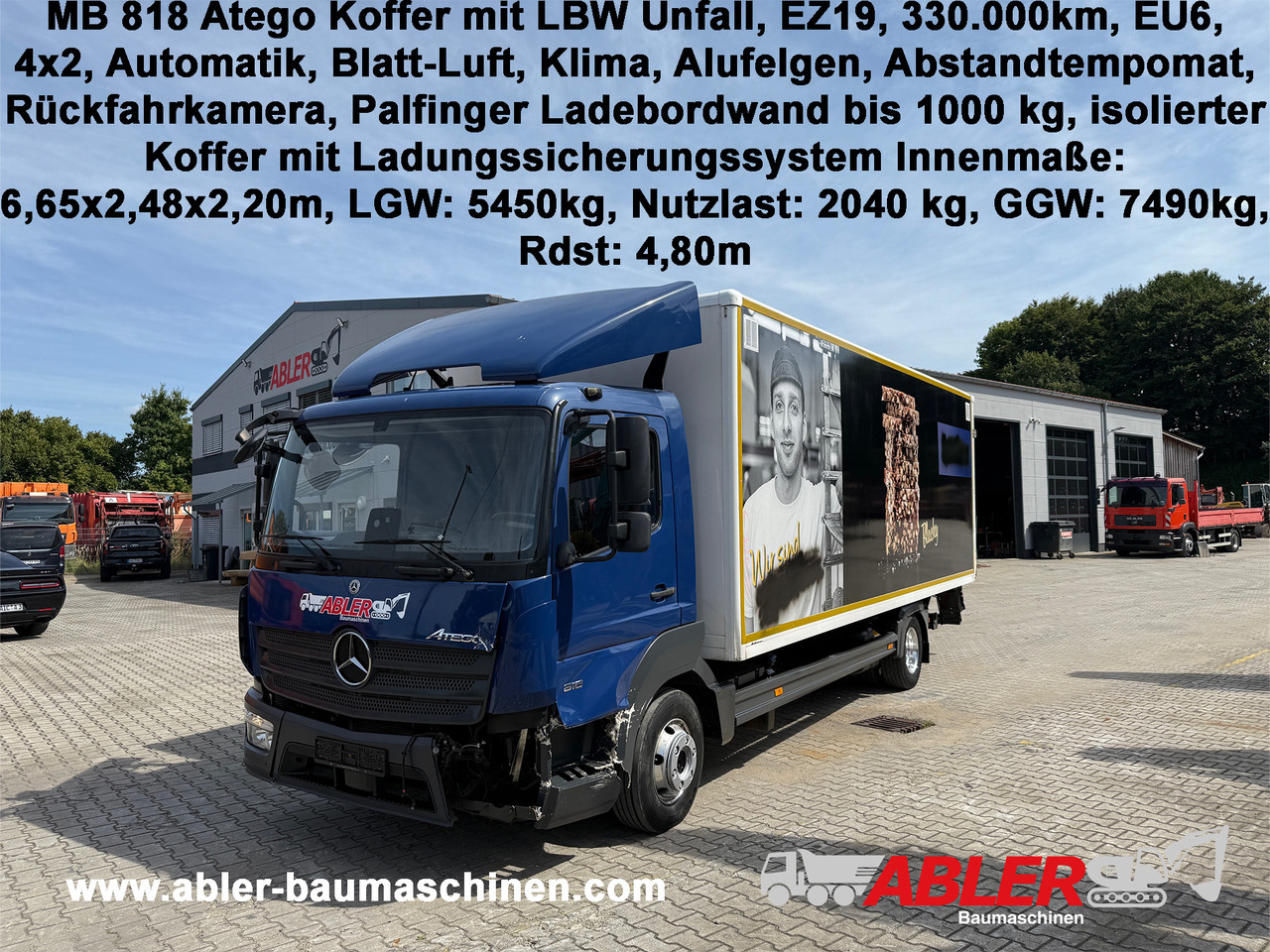 Mercedes-Benz 818 Atego Koffer LBW Palfinger ACC Unfall - Lastbil med skåp: bild 1 Mercedes-Benz 818 Atego Koffer LBW Palfinger ACC Unfall - Lastbil med skåp: bild 1
