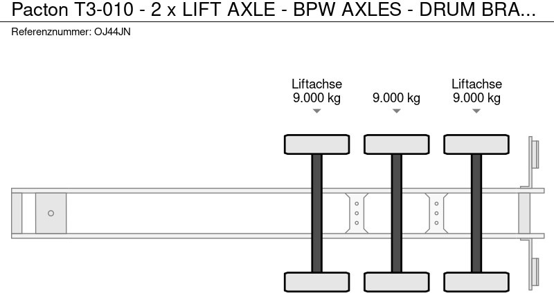 Containerbil/ Växelflak semitrailer Pacton T3-010 - 2 x LIFT AXLE - BPW AXLES - DRUM BRAKES - 2 x EXTENDABLE -: bild 9