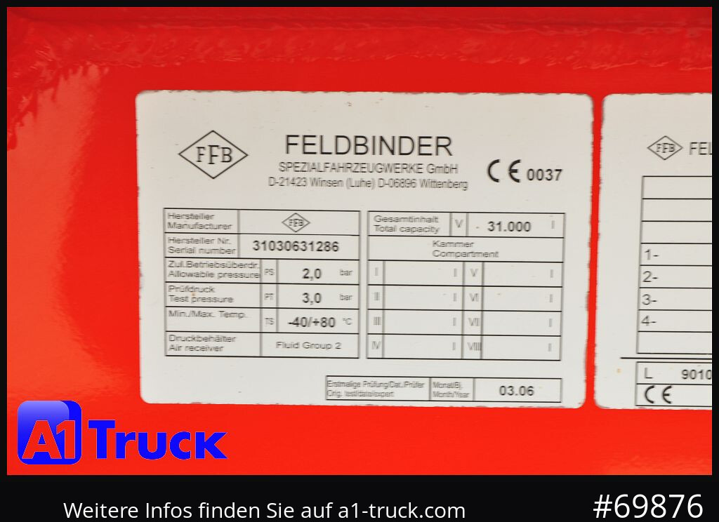 FELDBINDER HEUT 31.2 Silo, Futtermittel, 31m³, 3 Kammern, - Tanksläp: bild 2 FELDBINDER HEUT 31.2 Silo, Futtermittel, 31m³, 3 Kammern, - Tanksläp: bild 2