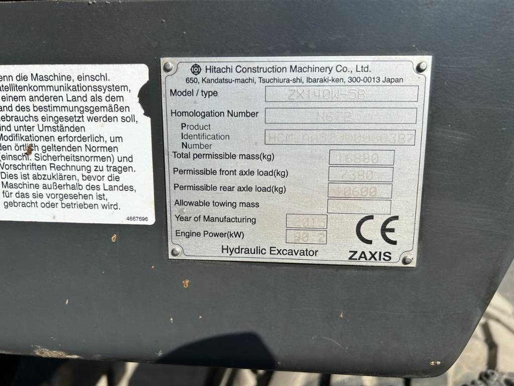 Hitachi ZX 140 W-5B - Grävmaskin på däck: bild 5 Hitachi ZX 140 W-5B - Grävmaskin på däck: bild 5
