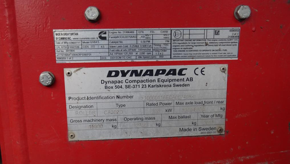 Walec DYNAPAC CA 302D 2011 - 3393 mth - CE - 15,9t - Vält: bild 5 Walec DYNAPAC CA 302D 2011 - 3393 mth - CE - 15,9t - Vält: bild 5