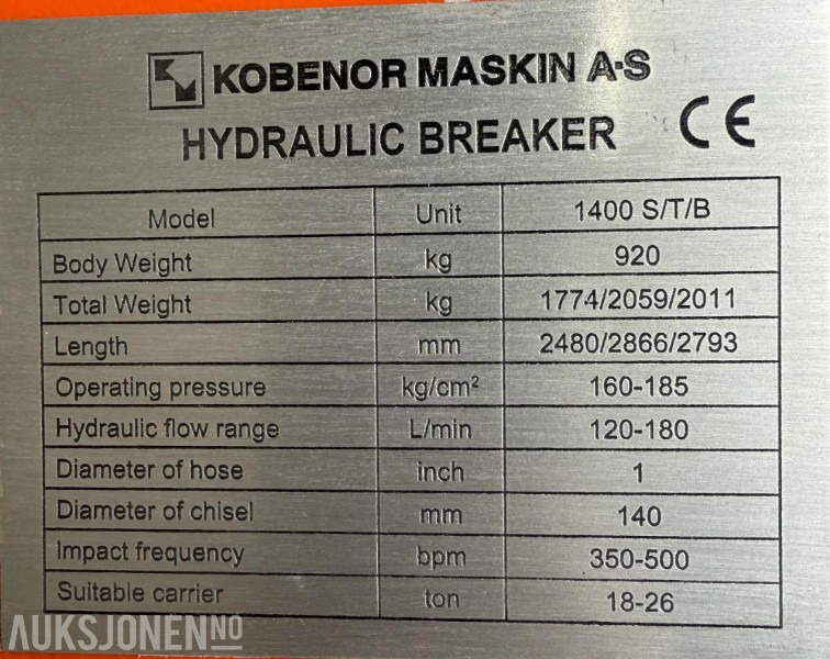 Ny KM 1400 Pigghammer med s70 HK feste - Hydraulisk hammare: bild 5 Ny KM 1400 Pigghammer med s70 HK feste - Hydraulisk hammare: bild 5