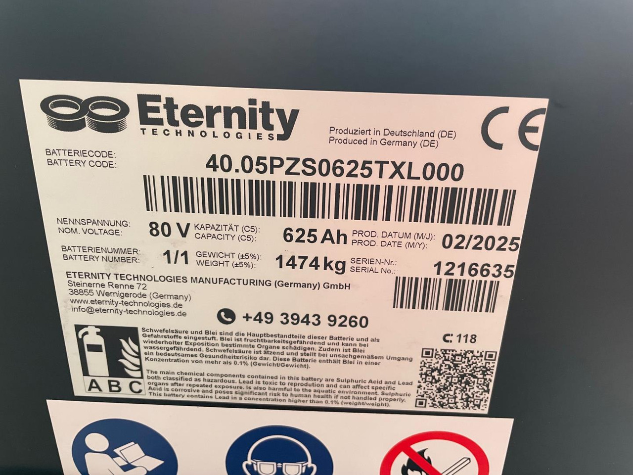 Eternity 80V 5 EPzS 625 - Batteri för Materialhanteringsutrustning: bild 2 Eternity 80V 5 EPzS 625 - Batteri för Materialhanteringsutrustning: bild 2