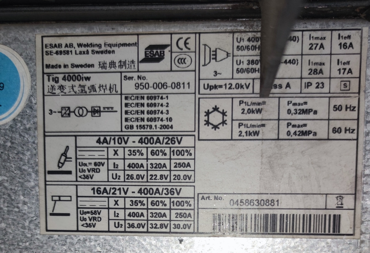 ESAB AB Tig 400iw - Svetsutrustning: bild 4 ESAB AB Tig 400iw - Svetsutrustning: bild 4