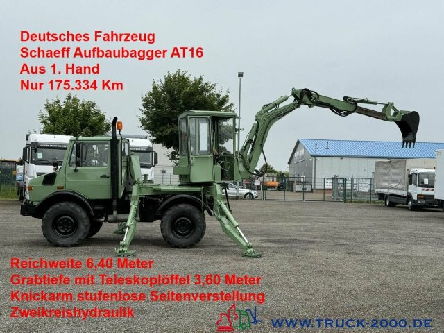 Unimog U427/10 Schaeff Mobilbagger AT 16 NUR 175 TKM - Grävmaskin på däck: bild 1 Unimog U427/10 Schaeff Mobilbagger AT 16 NUR 175 TKM - Grävmaskin på däck: bild 1