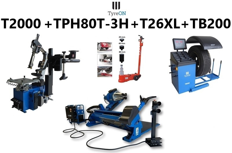 T2000 60 Inch truck tyre changer+ TPH80T-3H 3-stage air hydraulic jack + T26XL 26 Inch leverless tyre changer with airbooster + TB200 truck / bus / car wheel balancer 200 kg wheel lift - Garage & Verkstadsutrustning: bild 1 T2000 60 Inch truck tyre changer+ TPH80T-3H 3-stage air hydraulic jack + T26XL 26 Inch leverless tyre changer with airbooster + TB200 truck / bus / car wheel balancer 200 kg wheel lift - Garage & Verkstadsutrustning: bild 1