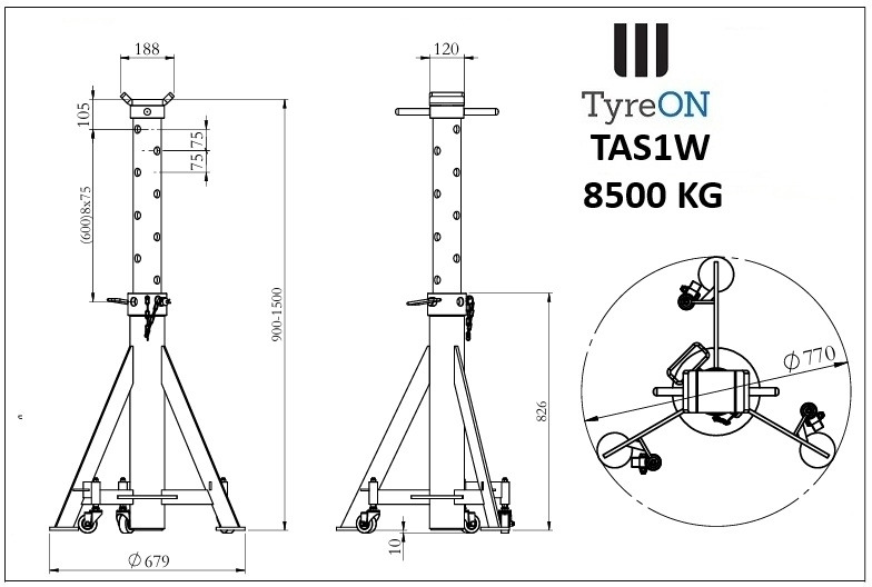 TAS1W axle support 900-1500 mm mobile | 8.5T - Garage & Verkstadsutrustning: bild 2 TAS1W axle support 900-1500 mm mobile | 8.5T - Garage & Verkstadsutrustning: bild 2