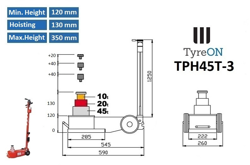 TPH45T-3 Air hydraulic jack 45 Tons - Minimum height 12 cm - portable (40 kg) - Garage & Verkstadsutrustning: bild 4 TPH45T-3 Air hydraulic jack 45 Tons - Minimum height 12 cm - portable (40 kg) - Garage & Verkstadsutrustning: bild 4