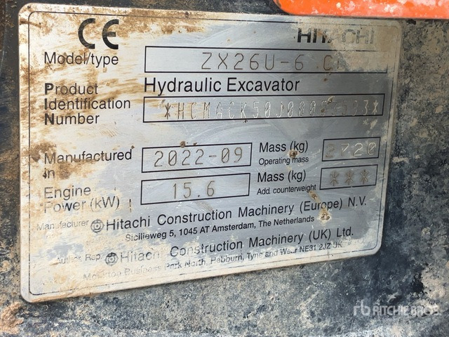 2022 Hitachi ZX26U-6 Mini Excavator: <6.6t - Minigrävmaskin: bild 1 2022 Hitachi ZX26U-6 Mini Excavator: <6.6t - Minigrävmaskin: bild 1