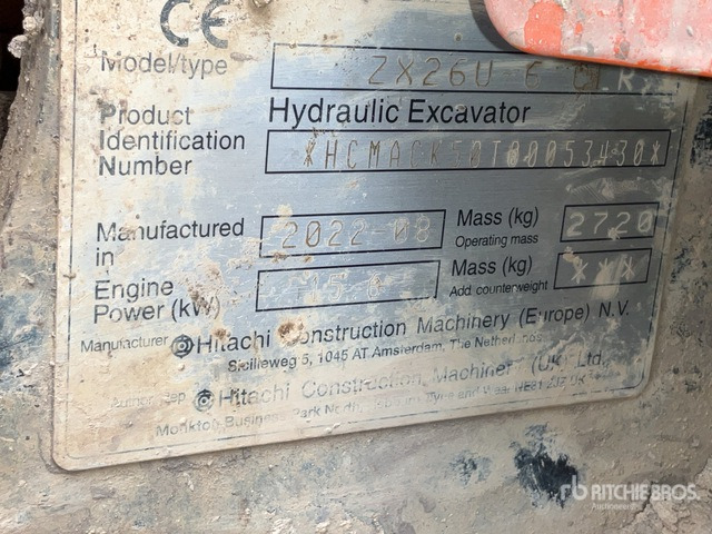 2022 Hitachi ZX26U-6 Mini Excavator: <6.6t - Minigrävmaskin: bild 1 2022 Hitachi ZX26U-6 Mini Excavator: <6.6t - Minigrävmaskin: bild 1