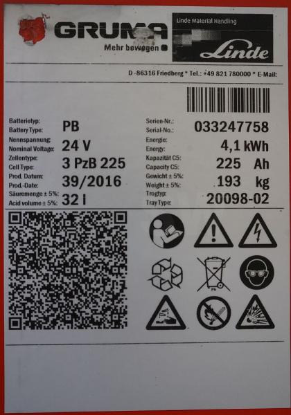 GRUMA 24 Volt 3 PzB 225 Ah - Batteri: bild 5 GRUMA 24 Volt 3 PzB 225 Ah - Batteri: bild 5