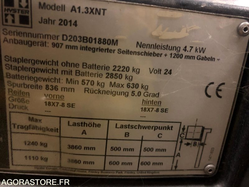 Chariot frontal 3 roues 2014 - Hyster A1.3 XNT - Eltruck: bild 5 Chariot frontal 3 roues 2014 - Hyster A1.3 XNT - Eltruck: bild 5