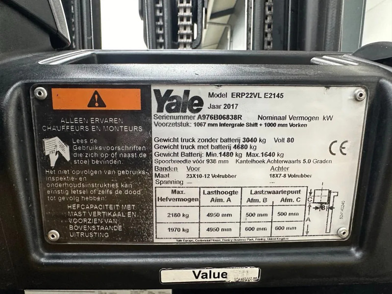 Yale ERP22VL 2.2 ton Triplex Freelift Sideshift Elektra Heftruck Accu 2022 - Eltruck: bild 5 Yale ERP22VL 2.2 ton Triplex Freelift Sideshift Elektra Heftruck Accu 2022 - Eltruck: bild 5