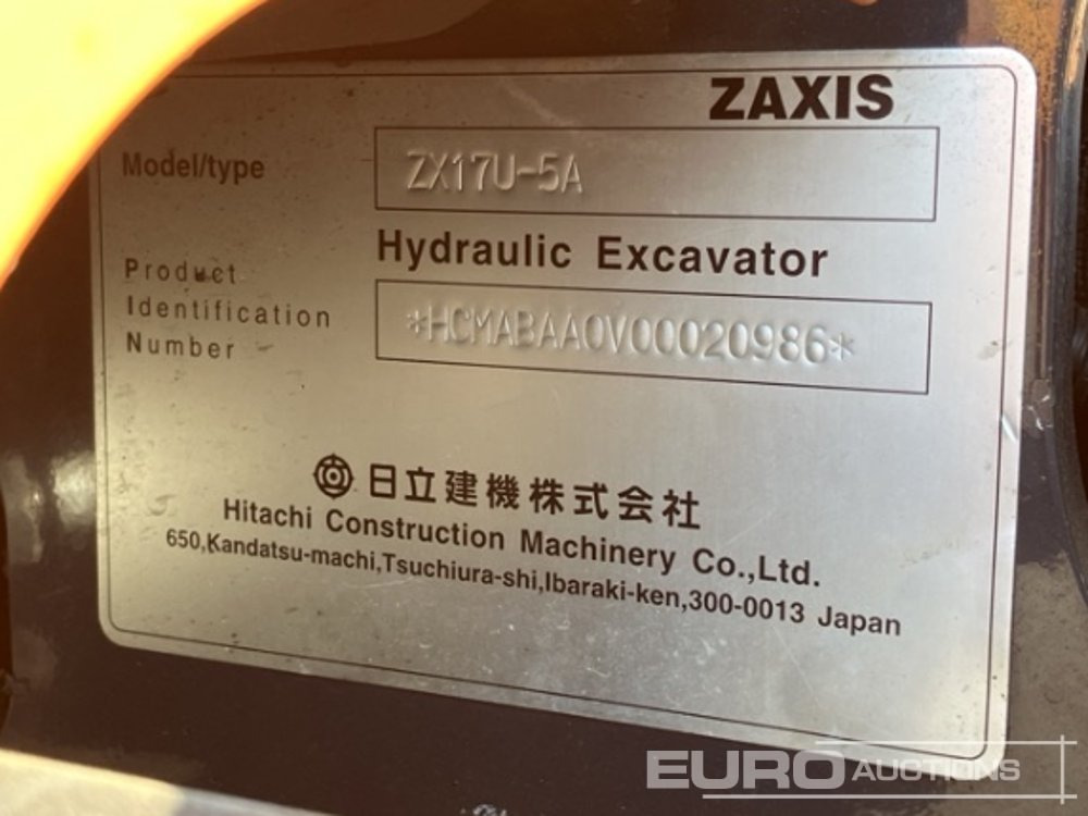 2016 Hitachi ZX17U-5A - Minigrävmaskin: bild 5 2016 Hitachi ZX17U-5A - Minigrävmaskin: bild 5